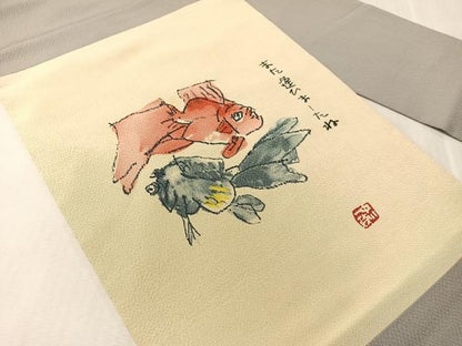 平和屋着物●中川一政　九寸名古屋帯　金魚　正絹　逸品　CABJ7219vp