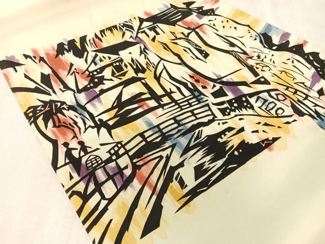 平和屋着物●塩瀬　九寸名古屋帯　人物風景文　正絹　逸品　CABJ7220vp