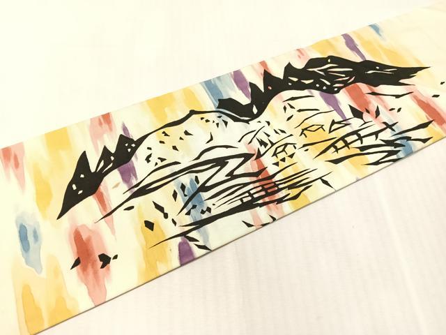 平和屋着物●塩瀬　九寸名古屋帯　人物風景文　正絹　逸品　CABJ7220vp