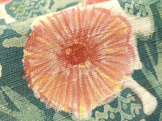 平和屋着物●九寸名古屋帯　紬地　ろうけつ染め　アザミ　正絹　逸品　CABJ7221vp