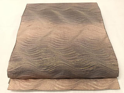平和屋着物●太鼓柄袋帯　よろけ縞　金糸　正絹　逸品　CABJ7226vp