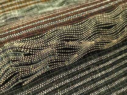 平和屋着物●六通柄袋帯　櫛織　よろけ縞　黒地　金糸　正絹　逸品　CABJ7229vp