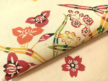 平和屋着物●九寸名古屋帯　紬地　型染め　流水花文　正絹　逸品　CABJ7230vp