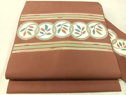 平和屋着物●塩瀬　九寸名古屋帯　枝葉竹丸文　金彩　正絹　逸品　CABJ7231vp