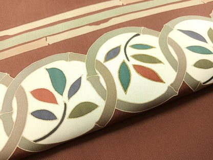 平和屋着物●塩瀬　九寸名古屋帯　枝葉竹丸文　金彩　正絹　逸品　CABJ7231vp