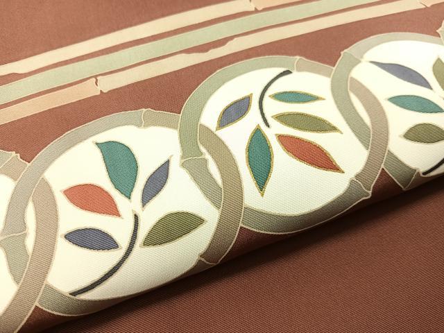 平和屋着物●塩瀬　九寸名古屋帯　枝葉竹丸文　金彩　正絹　逸品　CABJ7231vp
