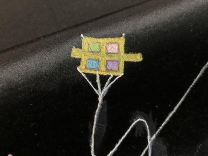 平和屋着物●アンティーク　大正ロマン　九寸開き名古屋帯　手描き　刺繍　猿　黒地　正絹　逸品　CABJ7232vp