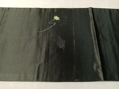 平和屋着物●アンティーク　大正ロマン　九寸開き名古屋帯　手描き　刺繍　猿　黒地　正絹　逸品　CABJ7232vp