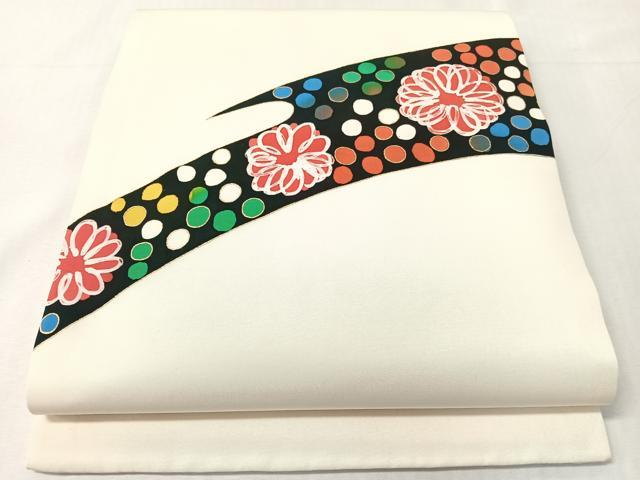 平和屋着物●塩瀬　九寸開き名古屋帯　ろうけつ染め　吉祥花文　金彩　正絹　逸品　CABJ7234vp