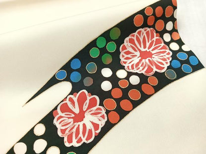 平和屋着物●塩瀬　九寸開き名古屋帯　ろうけつ染め　吉祥花文　金彩　正絹　逸品　CABJ7234vp