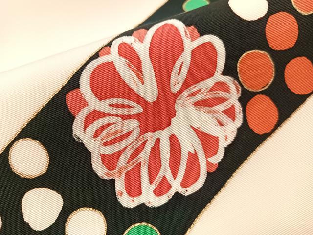 平和屋着物●塩瀬　九寸開き名古屋帯　ろうけつ染め　吉祥花文　金彩　正絹　逸品　CABJ7234vp