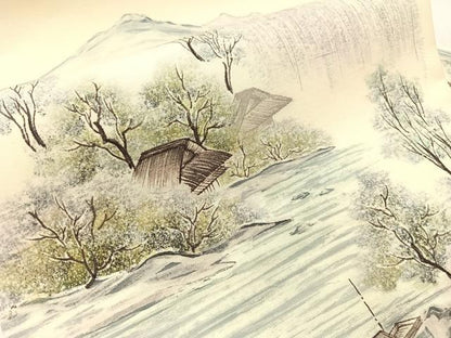 平和屋着物●九寸名古屋帯　作家物　手描き　紬地　風景文　正絹　逸品　CABJ7236vp