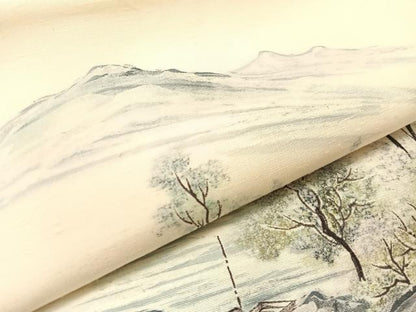 平和屋着物●九寸名古屋帯　作家物　手描き　紬地　風景文　正絹　逸品　CABJ7236vp