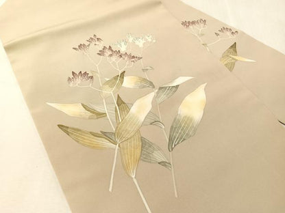平和屋着物●華道家　楠目ちづ　塩瀬　九寸名古屋帯　手描き　草花文　正絹　逸品　CABJ7238vp