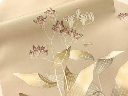 平和屋着物●華道家　楠目ちづ　塩瀬　九寸名古屋帯　手描き　草花文　正絹　逸品　CABJ7238vp