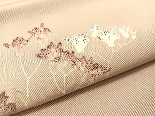 平和屋着物●華道家　楠目ちづ　塩瀬　九寸名古屋帯　手描き　草花文　正絹　逸品　CABJ7238vp