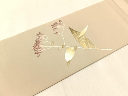 平和屋着物●華道家　楠目ちづ　塩瀬　九寸名古屋帯　手描き　草花文　正絹　逸品　CABJ7238vp