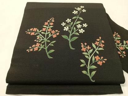 平和屋着物●九寸名古屋帯　草花文　黒地　金彩　正絹　逸品　CABJ7239vp