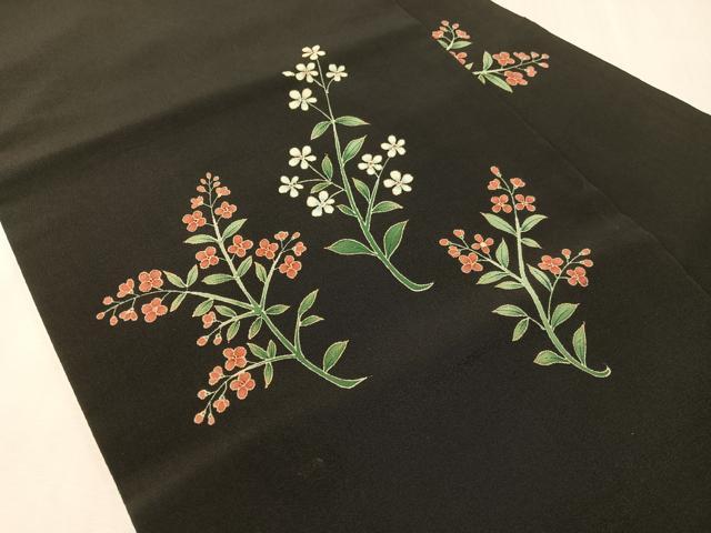 平和屋着物●九寸名古屋帯　草花文　黒地　金彩　正絹　逸品　CABJ7239vp