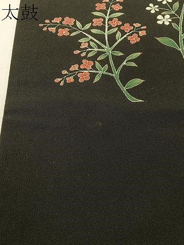 平和屋着物●九寸名古屋帯　草花文　黒地　金彩　正絹　逸品　CABJ7239vp