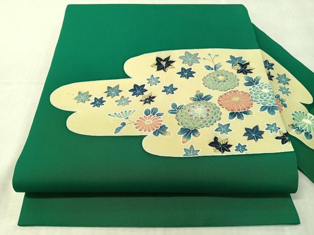 平和屋着物●塩瀬　九寸名古屋帯　刺繍　霞花文　金彩　正絹　逸品　CABJ7241vp