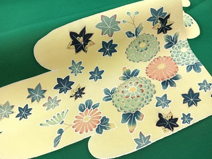 平和屋着物●塩瀬　九寸名古屋帯　刺繍　霞花文　金彩　正絹　逸品　CABJ7241vp