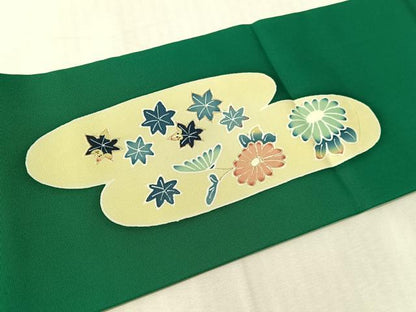 平和屋着物●塩瀬　九寸名古屋帯　刺繍　霞花文　金彩　正絹　逸品　CABJ7241vp