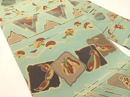 平和屋着物●全通柄　九寸名古屋帯　成り物　金彩　鬼しぼ縮緬　正絹　逸品　CABJ7243vp