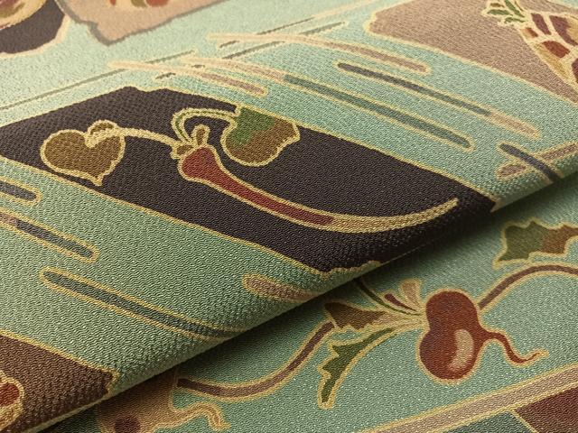 平和屋着物●全通柄　九寸名古屋帯　成り物　金彩　鬼しぼ縮緬　正絹　逸品　CABJ7243vp