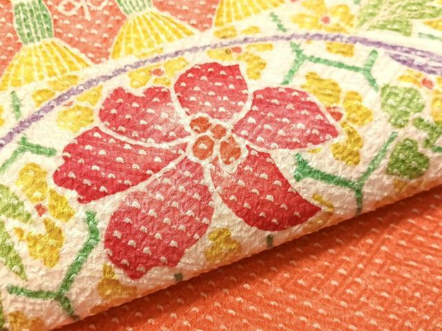 平和屋着物●名門　藤娘きぬたや・総絞り　九寸名古屋帯　横段花文　正絹　逸品　CABJ7246vp