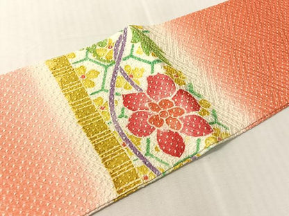 平和屋着物●名門　藤娘きぬたや・総絞り　九寸名古屋帯　横段花文　正絹　逸品　CABJ7246vp