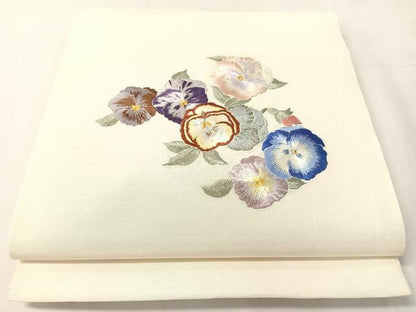 平和屋着物●九寸開き名古屋帯　総刺繍　舞花文　正絹　逸品　CABJ7250vp
