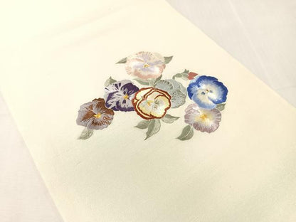 平和屋着物●九寸開き名古屋帯　総刺繍　舞花文　正絹　逸品　CABJ7250vp