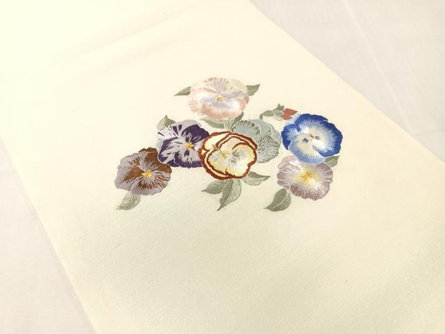 平和屋着物●九寸開き名古屋帯　総刺繍　舞花文　正絹　逸品　CABJ7250vp