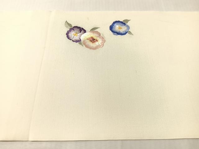 平和屋着物●九寸開き名古屋帯　総刺繍　舞花文　正絹　逸品　CABJ7250vp