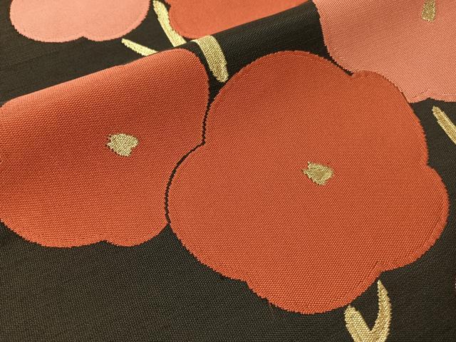 平和屋着物●九寸名古屋帯　枝梅　黒地　金糸　正絹　逸品　CABJ7251vp