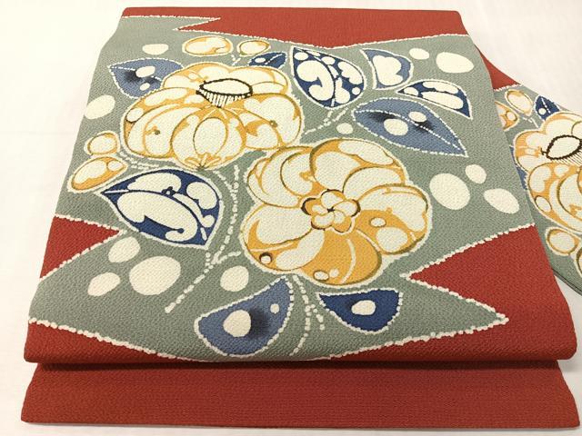 平和屋着物●九寸名古屋帯　辻が花　鬼しぼ縮緬　正絹　逸品　CABJ7252vp