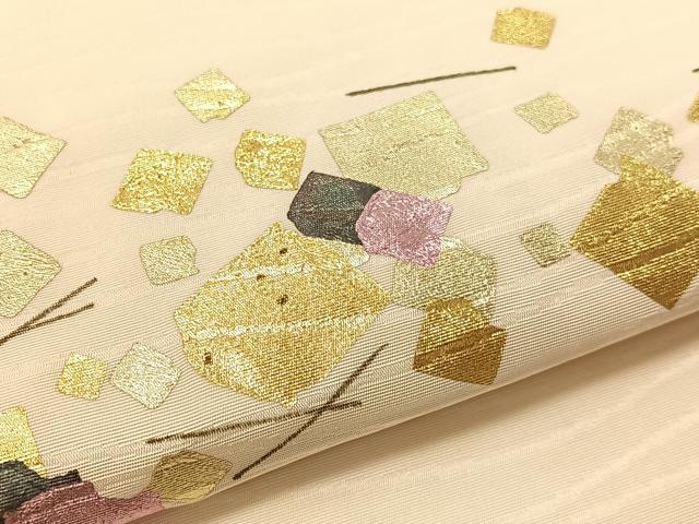 平和屋着物●九寸名古屋帯　破れ箔散らし　金彩　正絹　逸品　CABJ7253vp