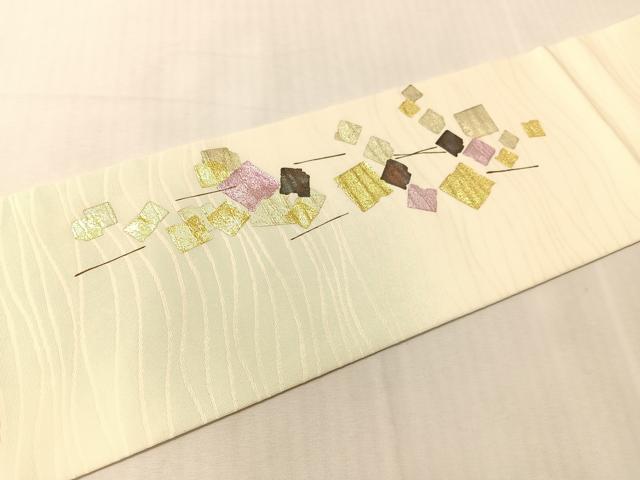 平和屋着物●九寸名古屋帯　破れ箔散らし　金彩　正絹　逸品　CABJ7253vp