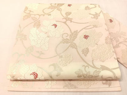 平和屋着物●九寸名古屋帯　唐織　花唐草文　銀糸　正絹　逸品　CABJ7254vp
