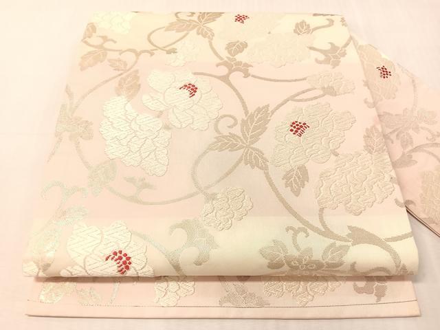 平和屋着物●九寸名古屋帯　唐織　花唐草文　銀糸　正絹　逸品　CABJ7254vp