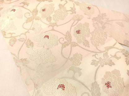 平和屋着物●九寸名古屋帯　唐織　花唐草文　銀糸　正絹　逸品　CABJ7254vp