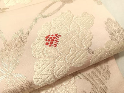 平和屋着物●九寸名古屋帯　唐織　花唐草文　銀糸　正絹　逸品　CABJ7254vp