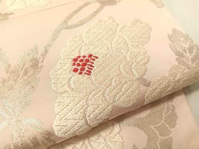 平和屋着物●九寸名古屋帯　唐織　花唐草文　銀糸　正絹　逸品　CABJ7254vp