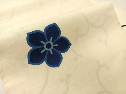 平和屋着物●九寸名古屋帯　紬地　藍　型染め　舞花文　正絹　逸品　CABJ7255vp