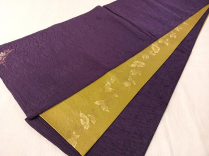 平和屋着物●両面　全通柄袋帯　ふくれ織　ワンポイント　草花文　深紫色　正絹　逸品　CABJ7256vp
