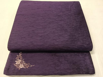 平和屋着物●両面　全通柄袋帯　ふくれ織　ワンポイント　草花文　深紫色　正絹　逸品　CABJ7256vp