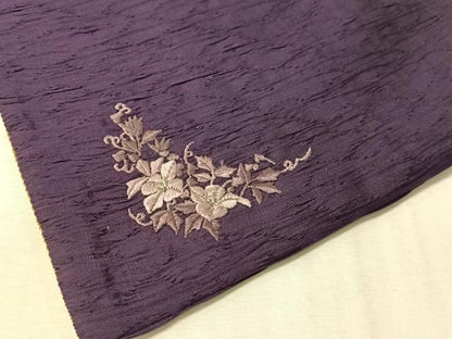 平和屋着物●両面　全通柄袋帯　ふくれ織　ワンポイント　草花文　深紫色　正絹　逸品　CABJ7256vp