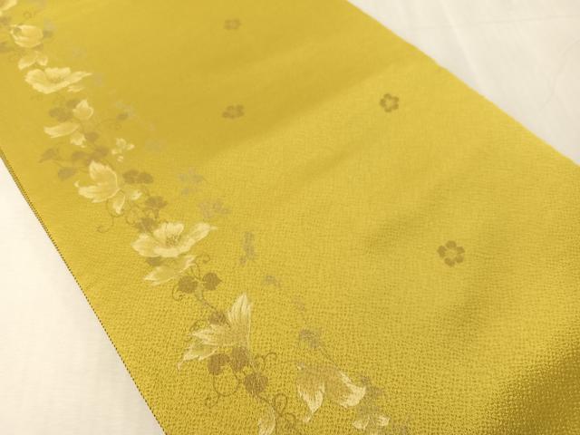 平和屋着物●両面　全通柄袋帯　ふくれ織　ワンポイント　草花文　深紫色　正絹　逸品　CABJ7256vp