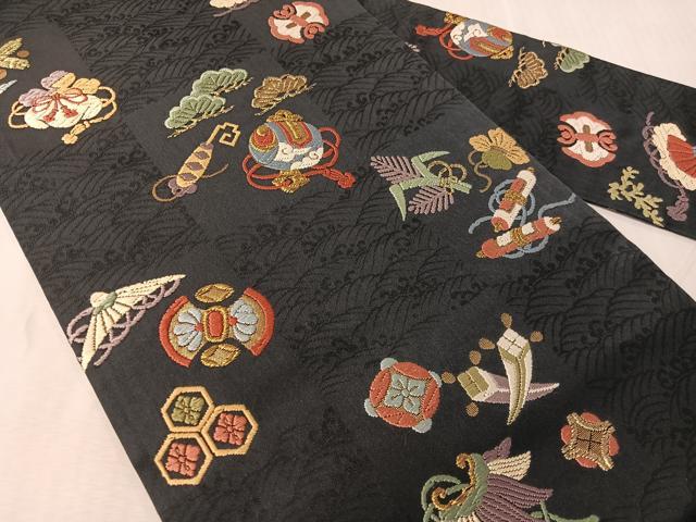 平和屋着物●九寸名古屋帯　唐織　宝尽くし　金糸　正絹　逸品　CABJ7260vp
